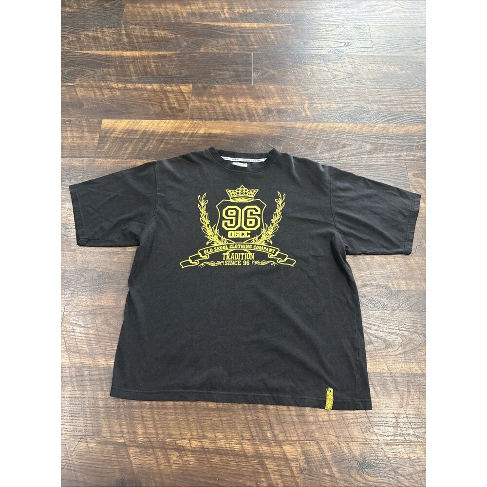 Old Skool Clothing Co Y2K VTG Black & Gold Mens M #96 Skater Hiphop Streetwear